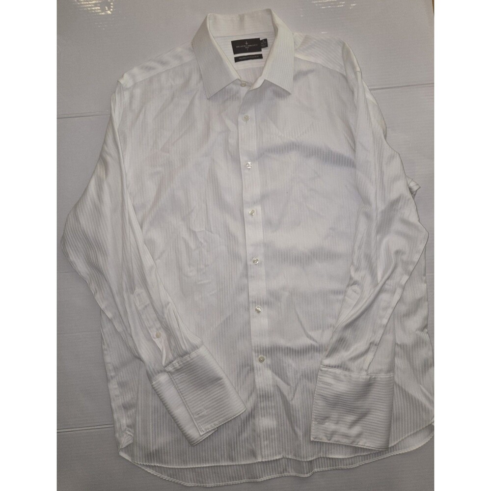 Black and Brown 1836 Fitted Dress Shirt Men's White 34/35